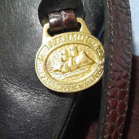 Brahmin Black and Brown Croc-Embossed Satchel - Picture 2 of 9